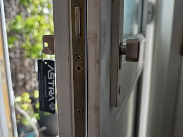 uPVC door edge with multipoint lock and new cylinder key tag